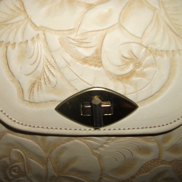 Vintage Genuine Leather Hand Tooled Embossed Mexican Handbag - Picture 6 of 12